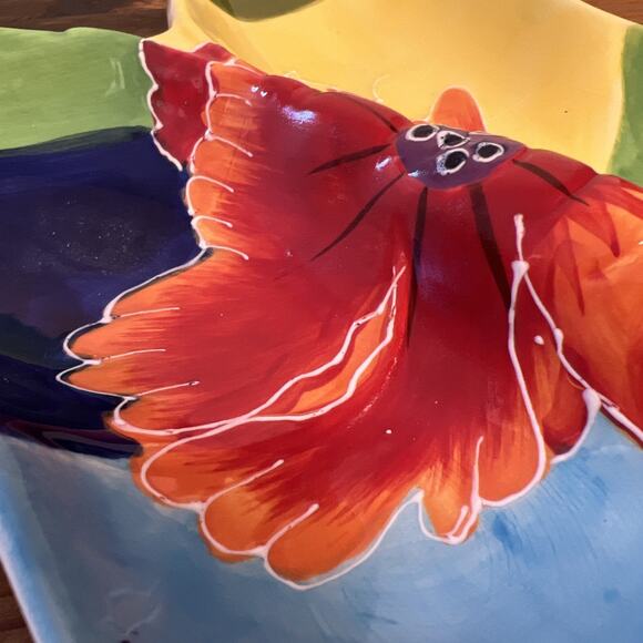 RARE Style Eyes Baum Bros Butterfly Platter – Red Poppy Collection VTG Floral - Picture 11 of 11